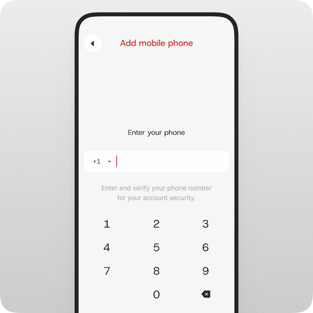 Enter your phone number for verification and account security.