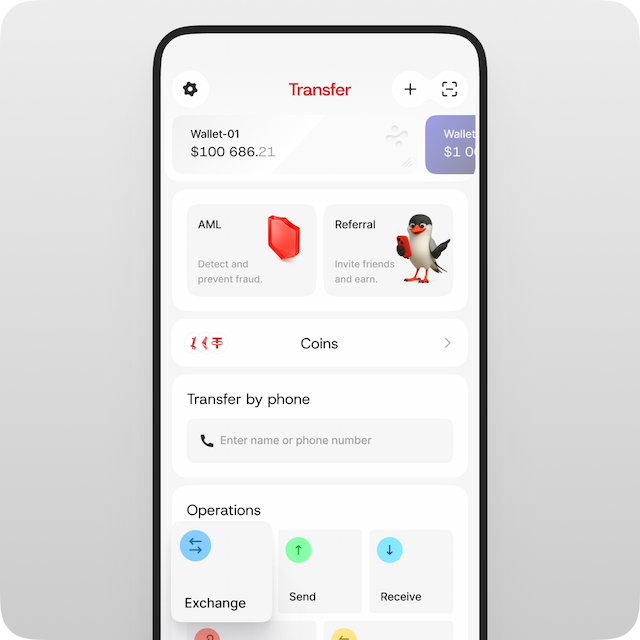 In the **Operations** block, tap **Exchange** to set up your exchange.