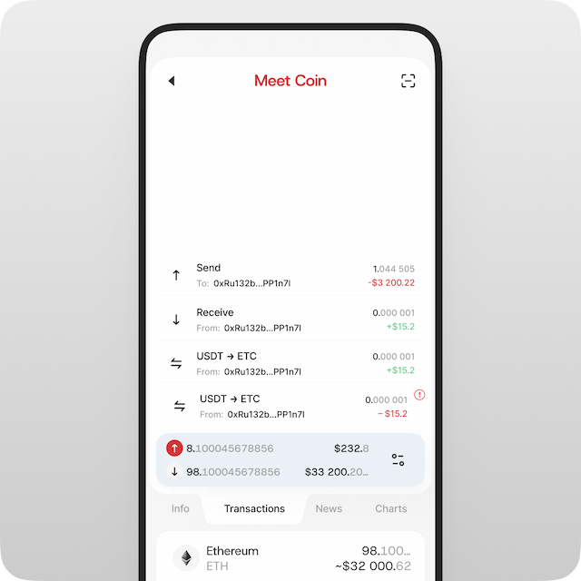 Open the transactions section in your wallet to view your history and start an exchange.