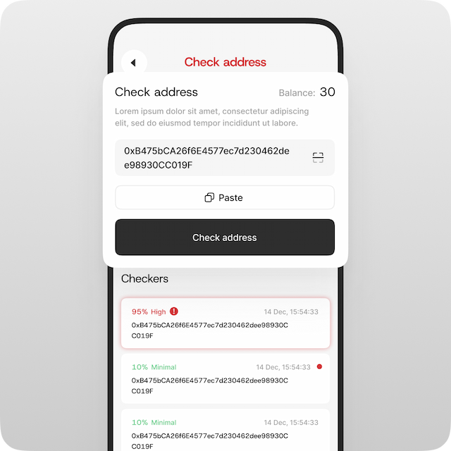 Enter or paste the wallet address you want to check. Tap **“Check address”** to run the check