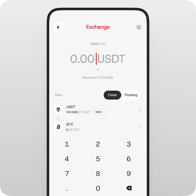 Enter the amount of crypto you want to exchange. You can choose between a fixed or floating rate.